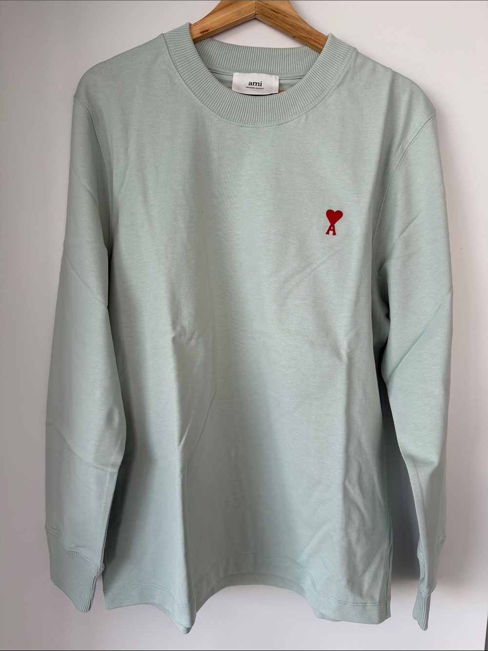 Ami Mint Green Crewneck with Red Heart Emblem